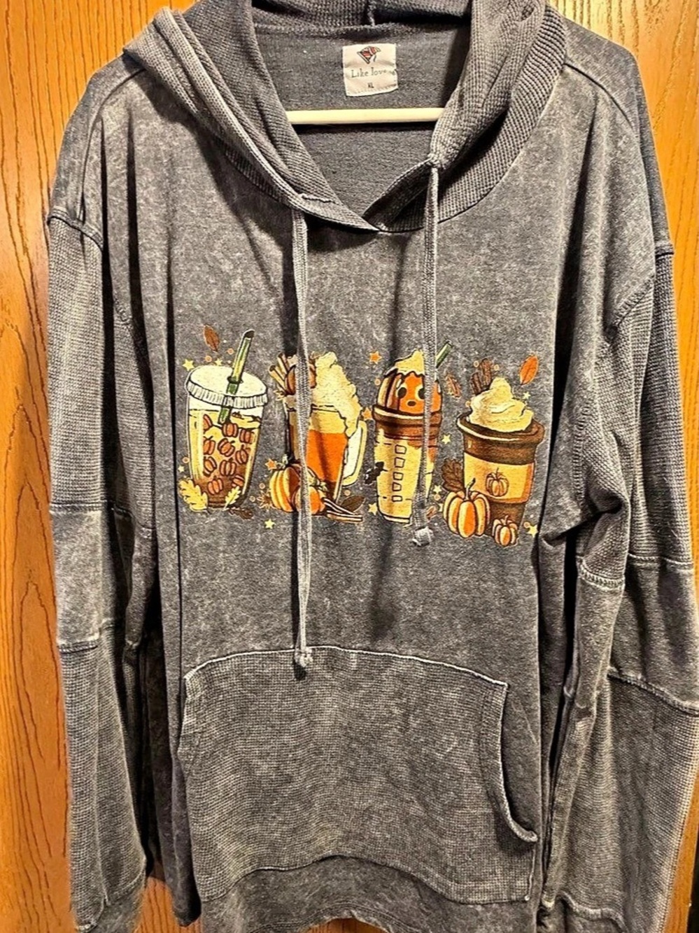 Like Iove fall coffeeGraphic Pullover Hoodie in Gray XL